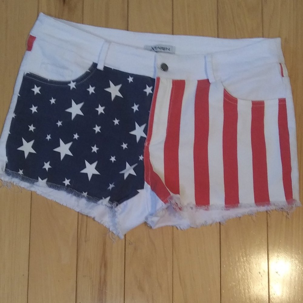 Fourth of July , Patriotic, Flag cut off shorts large
